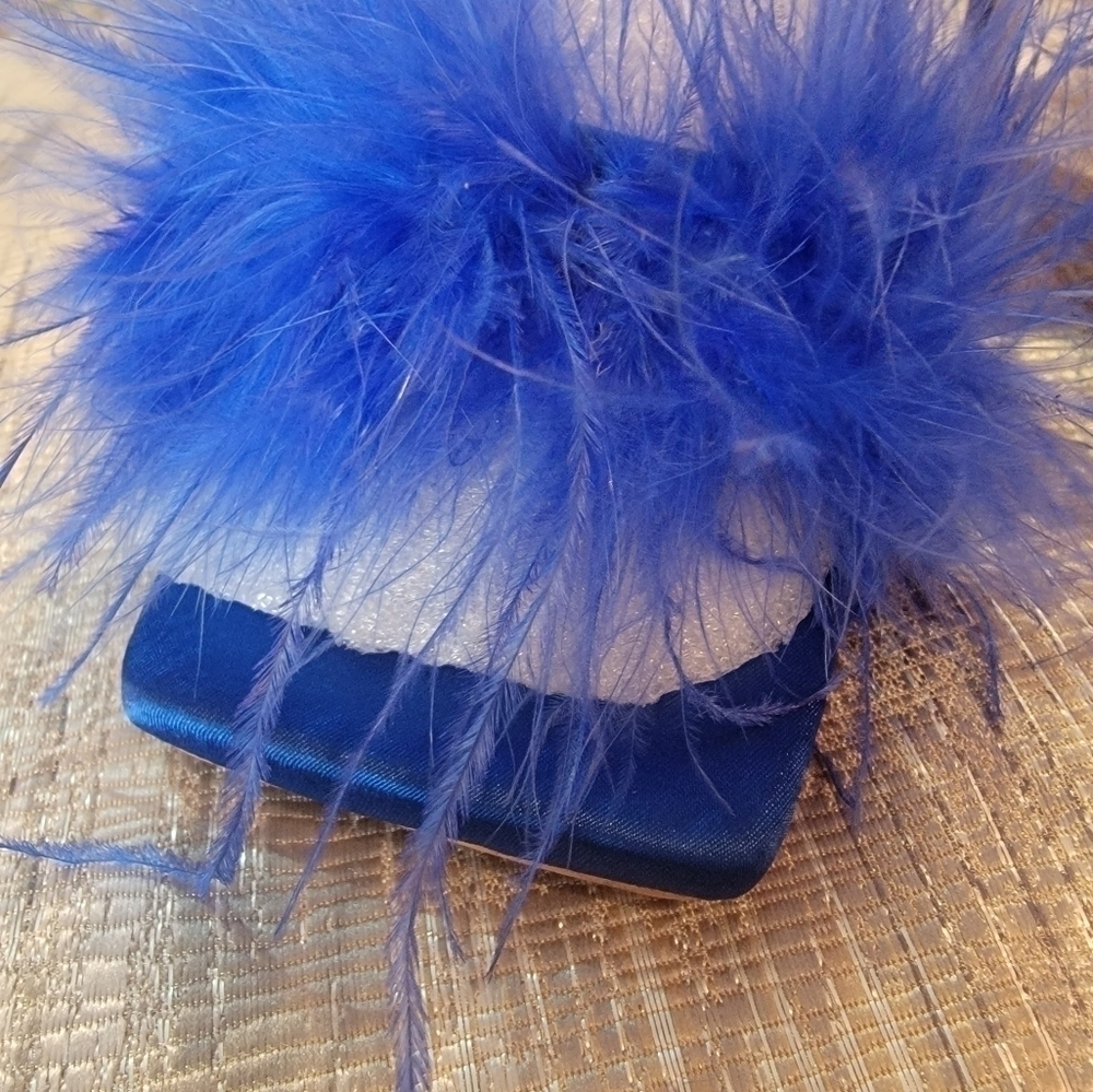Royal Blue High Heel Stiletto Feather Fluffy Sandals/Sexy Slippers/Mules/Slides - Picture 3 of 15